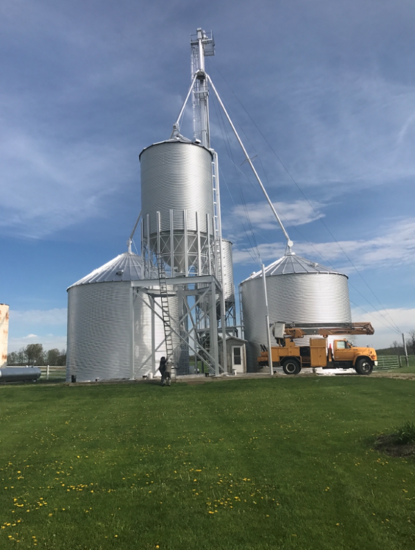 Image of grain bin after a fresh coat of paint. 
